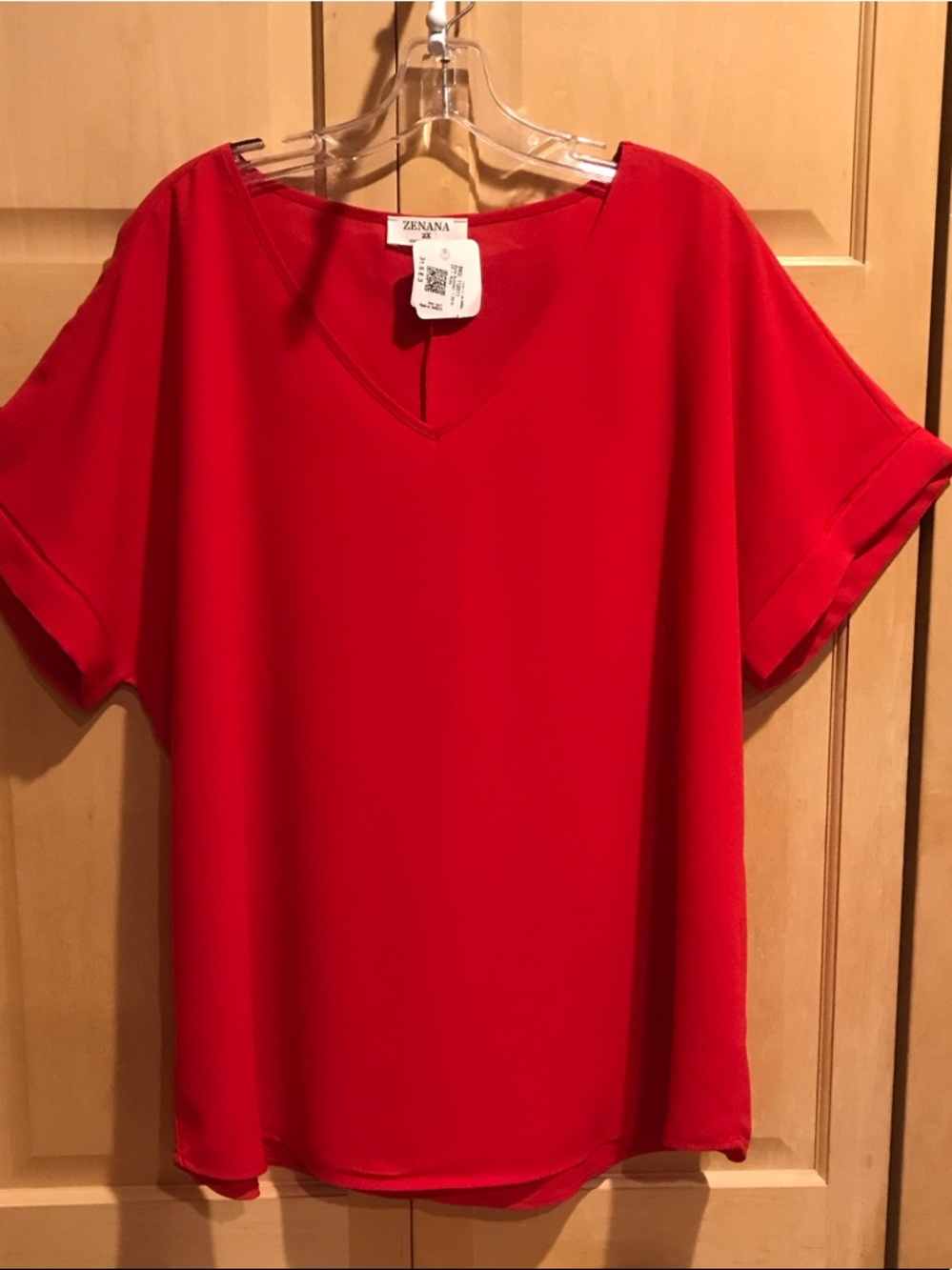 New Zenana Red V-Neck Short Sleeve Blouse
